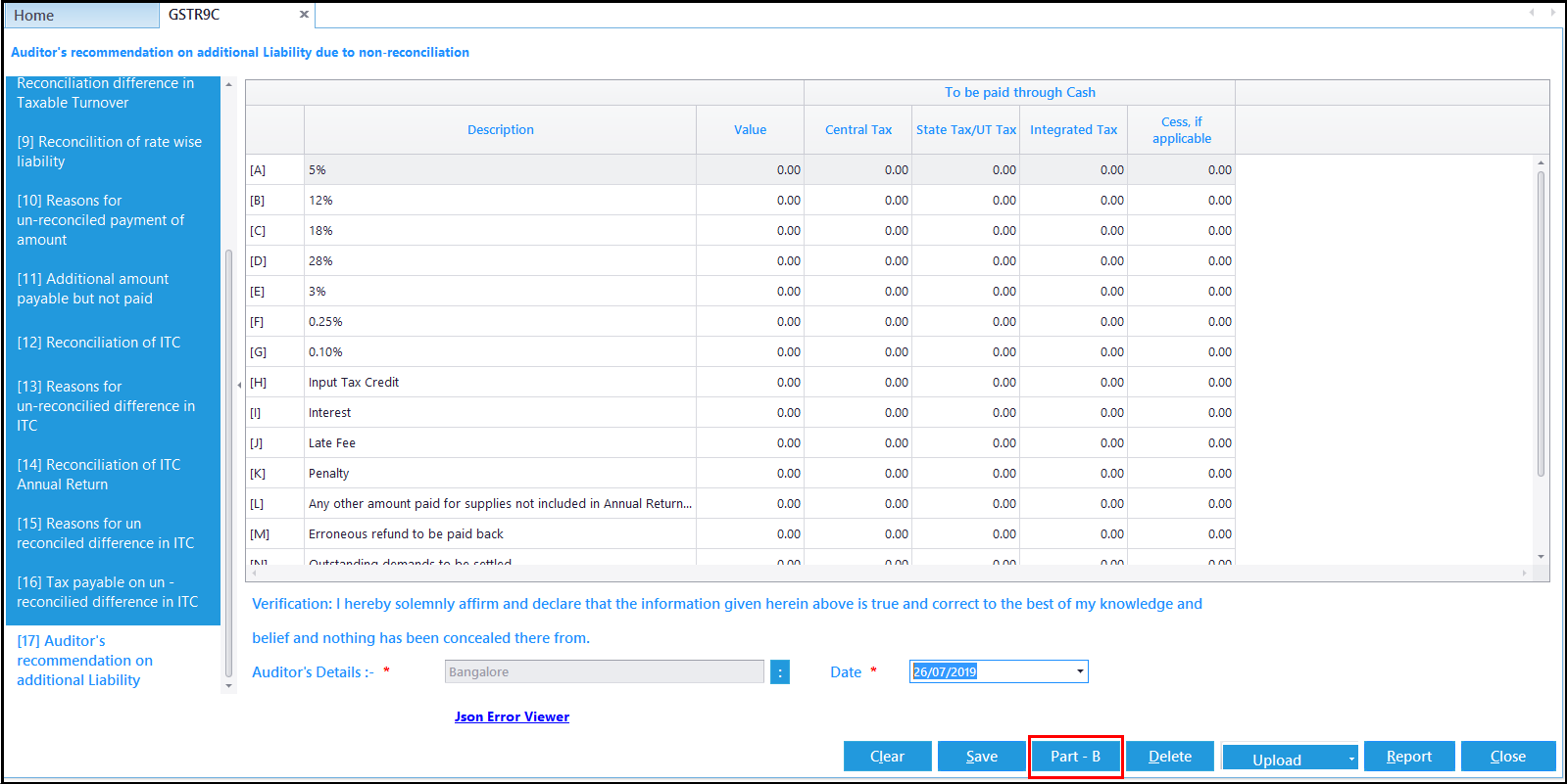 10. GSTR-9C entry -part B details