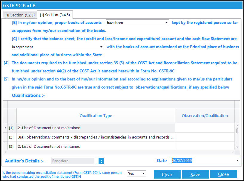 12. GSTR-9C entry -2nd audit info