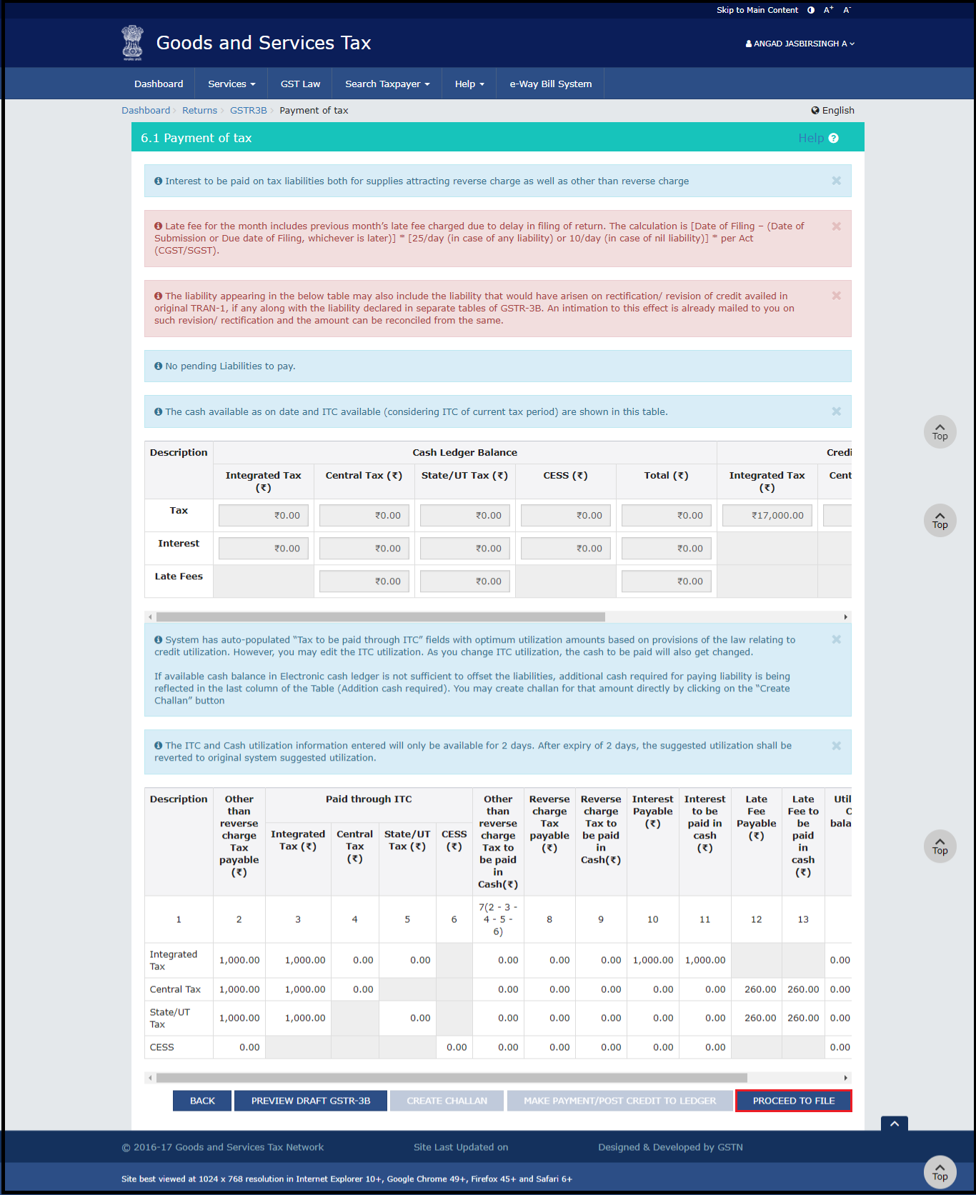 GSTR3B Online Filing in the GSTN portal Procedure + screenshots